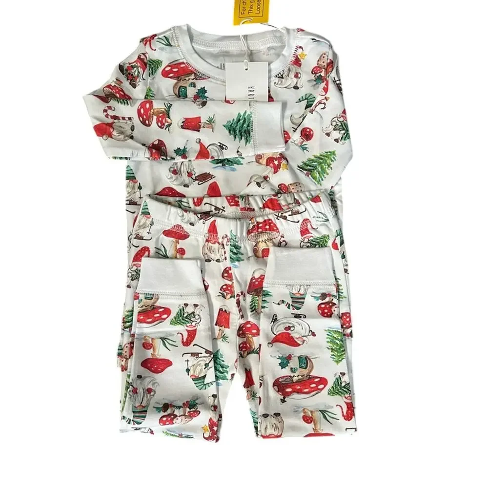 Hart + Land Holiday Gnomes Patterned Organic Pima Cotton Kids Pajama Set 18-24M